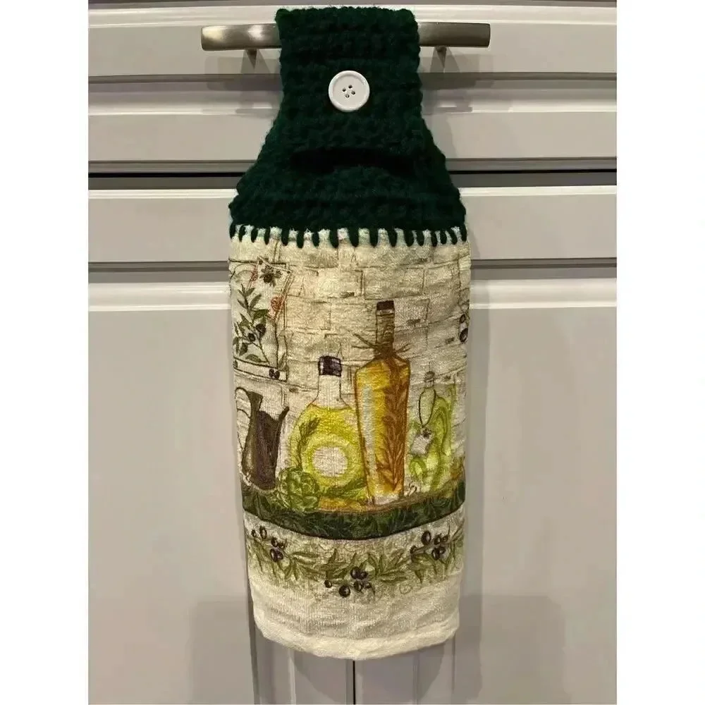 Crochet Top Kitchen Towel- Olive Oil